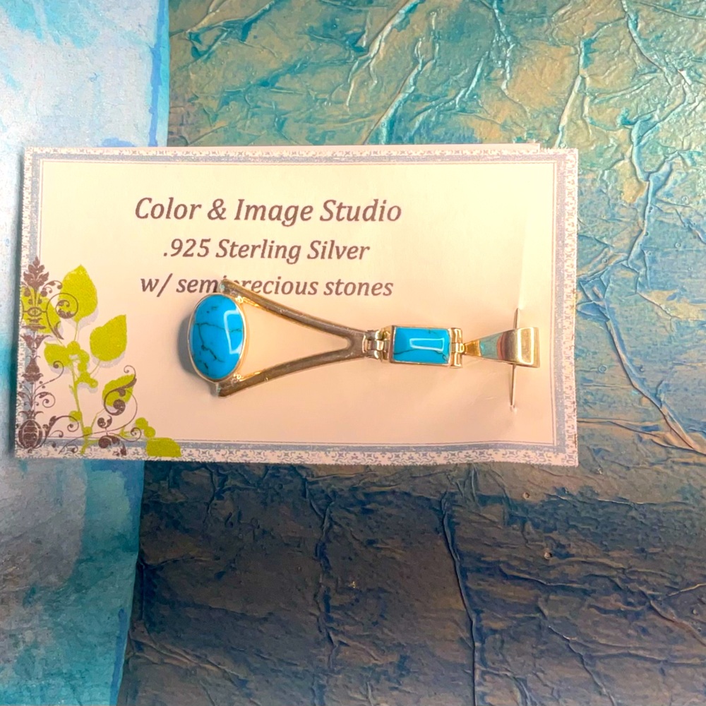 Vintage 925 Sterling Silver w/ Turquoise stones Pendant